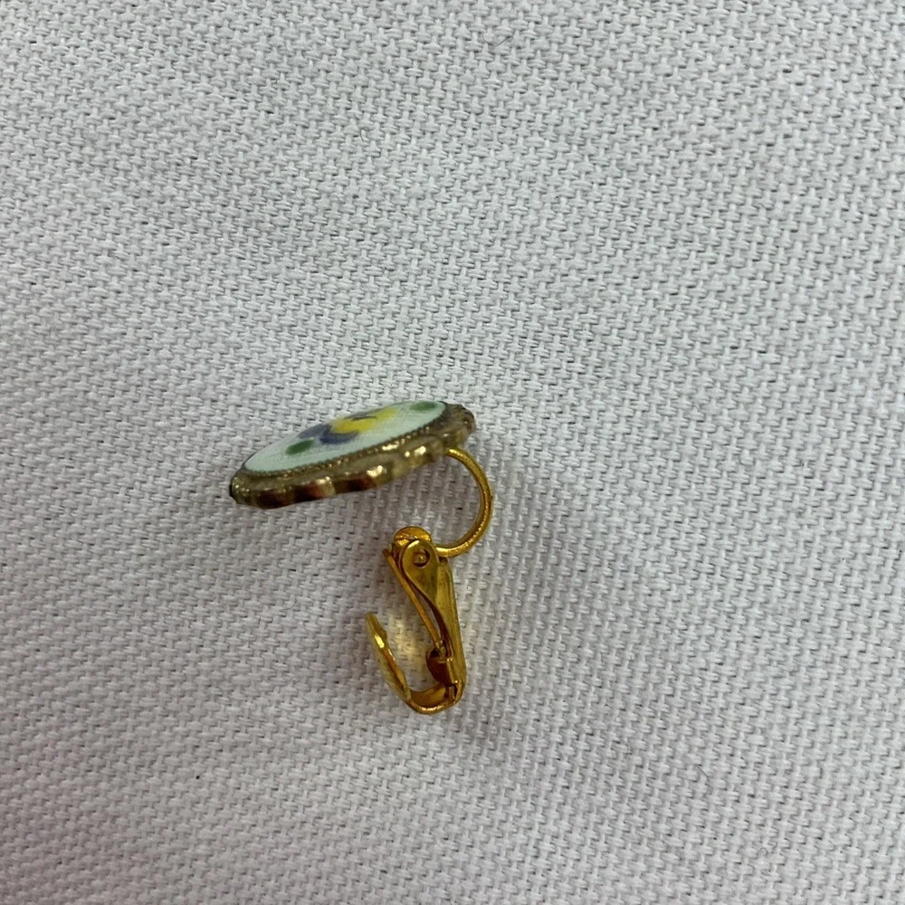 Vintage Colibri Brooch Earrings Pin Oval Cameo Flower Gold Yellow Blue 5pcs